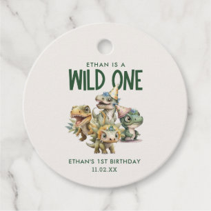 Wild One Cute Dinosaur First Birthday Party Favor Tags