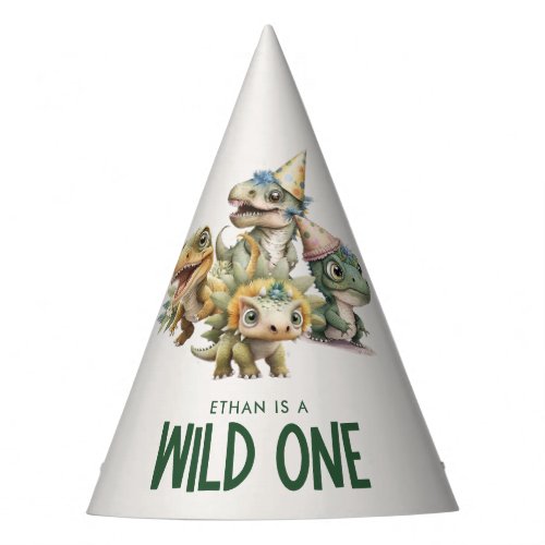 Wild One Cute Dinosaur First Birthday Party Hat