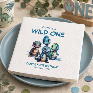 Wild One Cute Dinosaur First Birthday Party Napkins