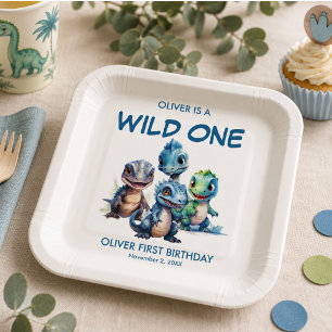 Wild One Cute Dinosaur First Birthday Party Paper Plates
