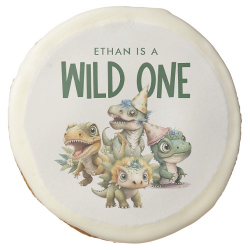 Wild One Cute Dinosaur First Birthday Party Sugar Cookie