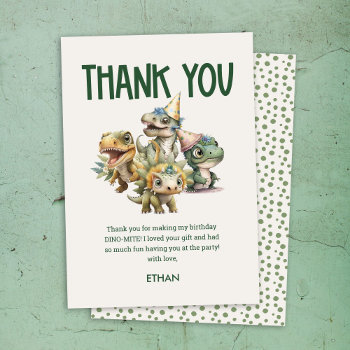 Wild One Cute Dinosaur First Birthday Party Thank You Card by JAmberDesign at Zazzle