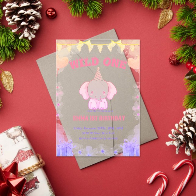Wild One Cute Elephant 1st Birthday Acrylic Invitations (Insitu (Holiday))