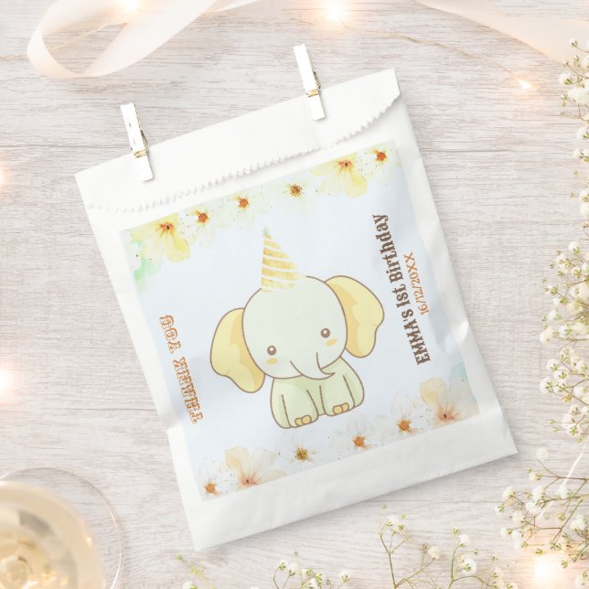 Wild One Cute Elephant 1st Birthday Favor Bag (Clipped)