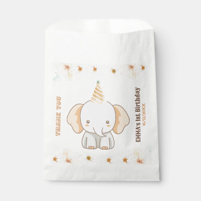 Wild One Cute Elephant 1st Birthday Favor Bag (Front)