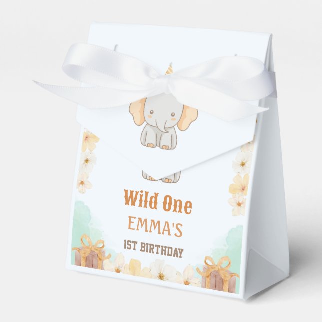 Wild One Cute Elephant 1st Birthday  Favor Boxes (Front Side)