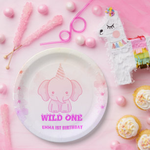 Wild One Cute Elephant 1st Birthday Paper Plates