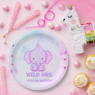 Wild One Cute Elephant 1st Birthday  Paper Plates