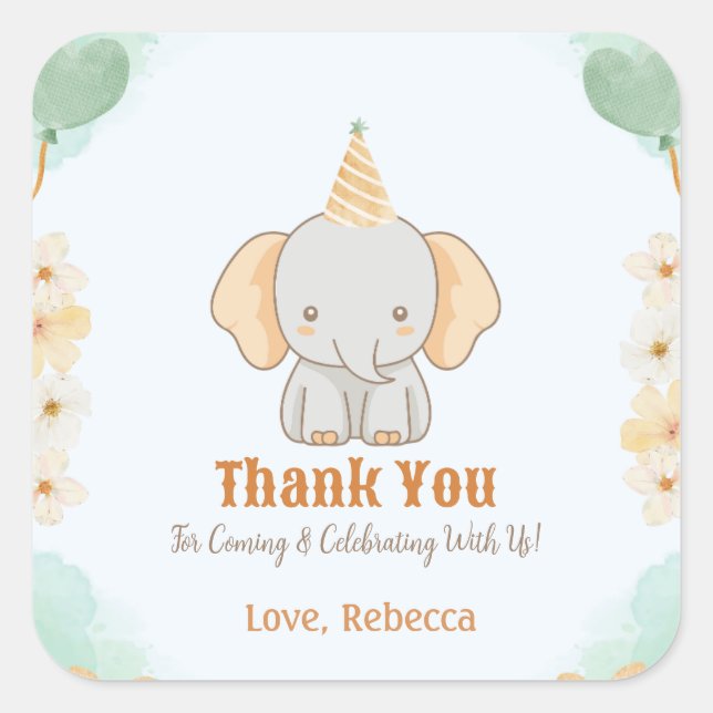 Wild One Cute Elephant 1st Birthday  Square Sticker (Front)