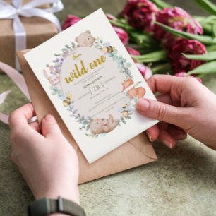 Wild One Cute Forest Animals 1st Birthday Invitation