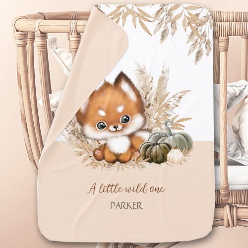 Wild One Cute Fox Name Autumn Fall  Baby Blanket