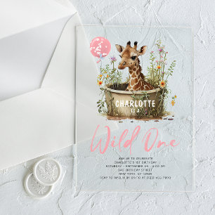 Wild One Cute Giraffe 1st Birthday Boho Animal Acrylic Invitations