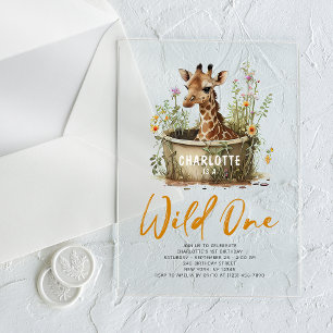 Wild One Cute Giraffe 1st Birthday Boho Animal Acrylic Invitations