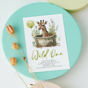 Wild One Cute Giraffe 1st Birthday Boho Animal Invitation