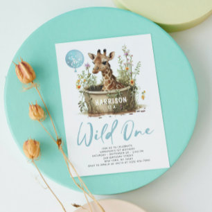Wild One Cute Giraffe 1st Birthday Boho Animal Invitation