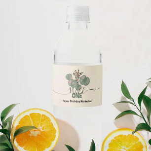 Wild One Cute Giraffe Animal Birthday Party  Water Bottle Label