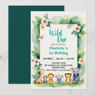 Wild One Cute Jungle Animal Child's 1st Birthday  Invitation