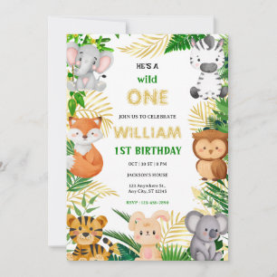 Wild One Cute Jungle Animal Child's 1st Birthday  Invitation