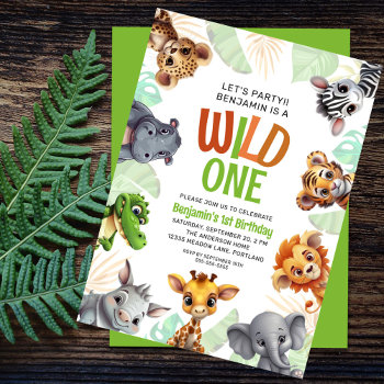 Wild One Cute Jungle Animal Child's 1st Birthday Invitation by daisylin712 at Zazzle