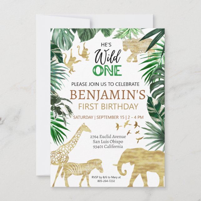 Wild One Cute Jungle Animal Child's 1st Birthday Invitation (Front)