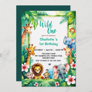 Wild One Cute Jungle Animal Child's 1st Birthday Invitation