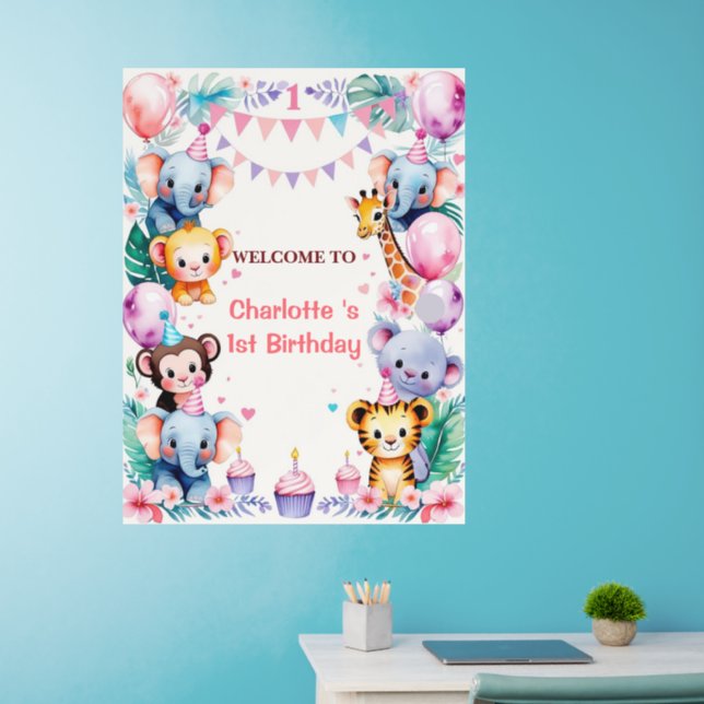Wild One Cute Jungle Animal Child's 1st Birthday  Wall Decal (Home Office)