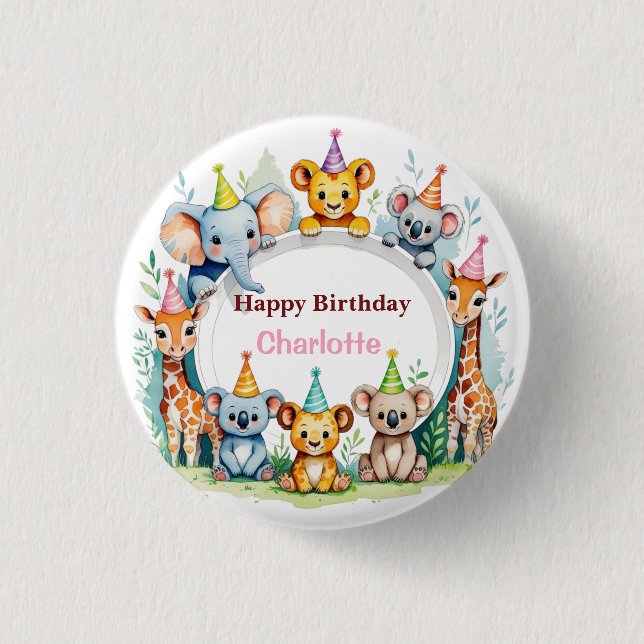 Wild One Cute Jungle Animal Child's Birthday  Button (Front)