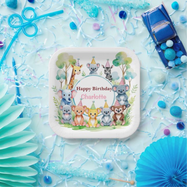 Wild One Cute Jungle Animal Child's Birthday  Paper Plates (Party)