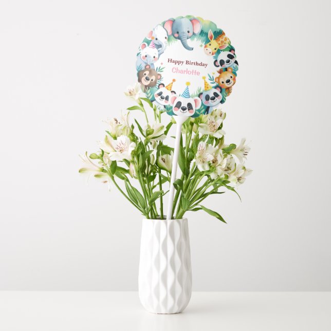 Wild One Cute Jungle Animals Child's Birthday  Balloon (Vase)