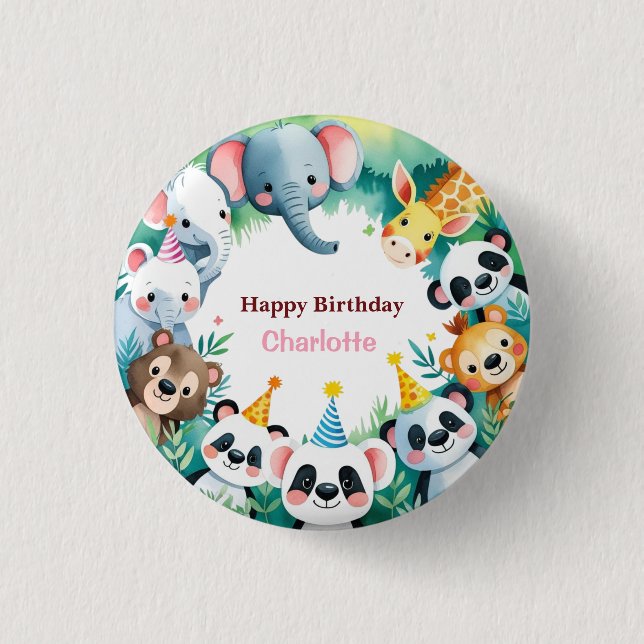 Wild One Cute Jungle Animals Child's Birthday  Button (Front)