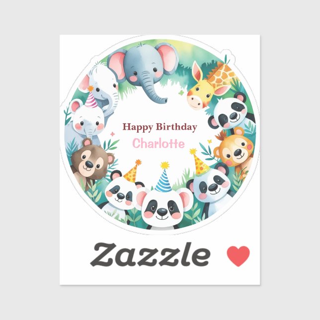 Wild One Cute Jungle Animals Child's Birthday  Sticker (Sheet)
