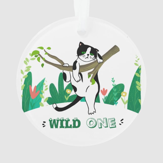 Wild One Cute Kitty Personalized Image  Ornament (Back)