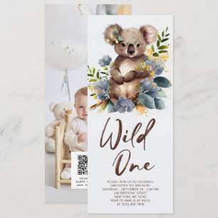 Wild One Cute Koala 1st Birthday Photo Animal Invitation