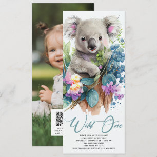 Wild One Cute Koala 1st Birthday Photo Animal Invitation