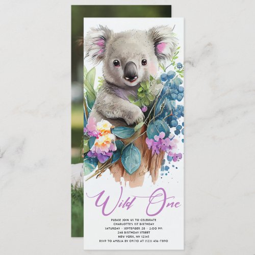 Wild One Cute Koala 1st Birthday Photo Animal Invitation