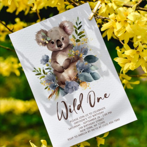 Wild One Cute Koala 1st Birthday Photo Animal Invitation
