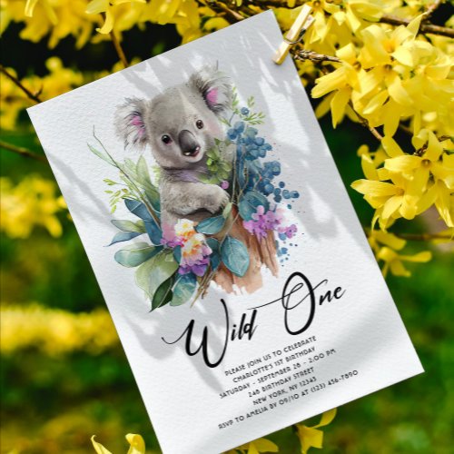 Wild One Cute Koala 1st Birthday Photo Animal Invitation