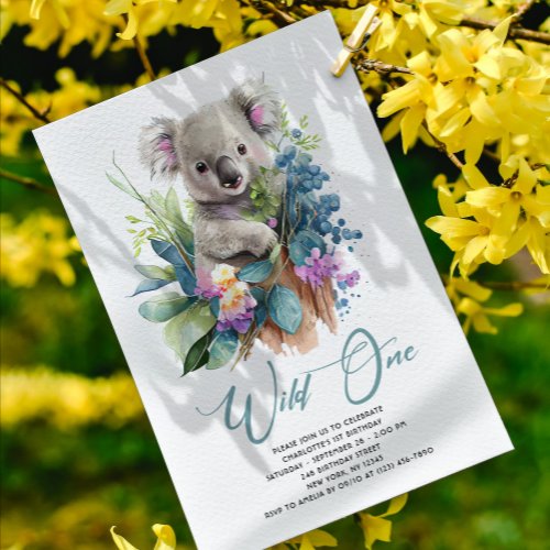 Wild One Cute Koala 1st Birthday Photo Animal Invitation