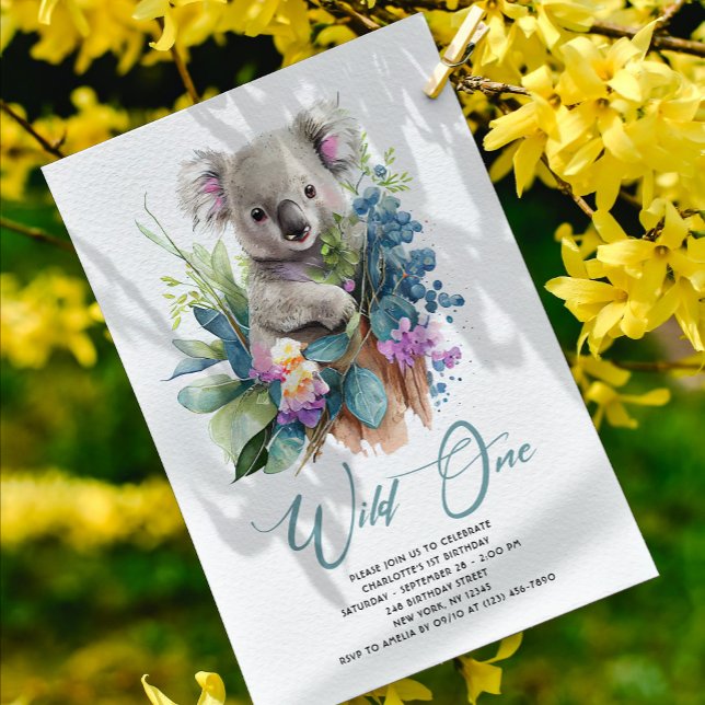 Wild One Cute Koala 1st Birthday Photo Animal Invitation (Creator Uploaded)