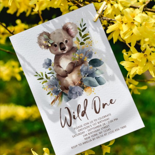 Wild One Cute Koala 1st Birthday Photo Animal Invitation