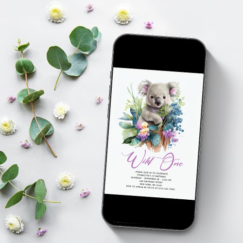 Wild One Cute Koala 1st Birthday Photo Animal Invitation