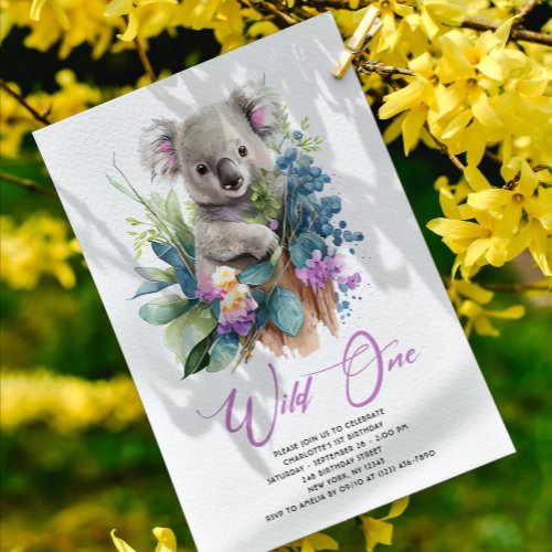 Wild One Cute Koala 1st Birthday Photo Animal Invitation