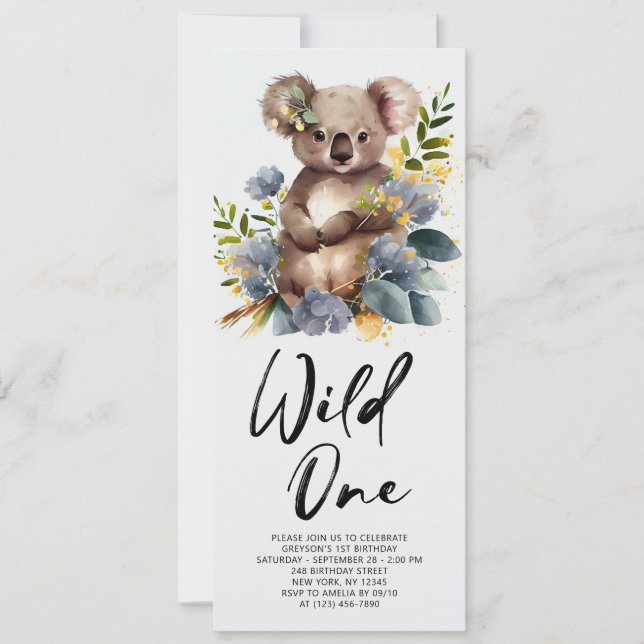 Wild One Cute Koala 1st Birthday Photo Animal Invitation (Front)