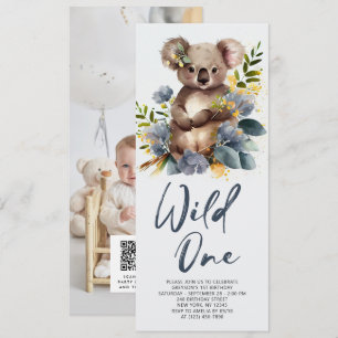 Wild One Cute Koala 1st Birthday Photo Animal Invitation