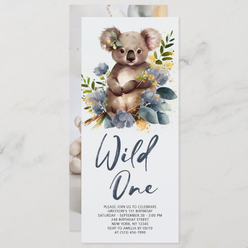 Wild One Cute Koala 1st Birthday Photo Animal Invitation