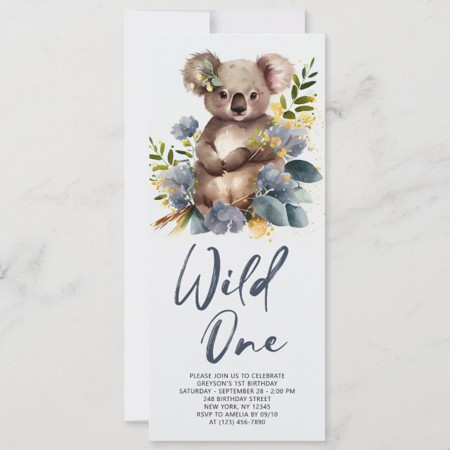 Wild One Cute Koala 1st Birthday Photo Animal Invitation (Front)