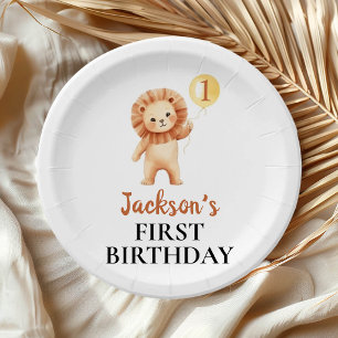 Wild One Cute Lion Balloon Birthday Paper Plates