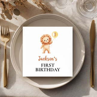 Wild One Cute Lion Balloon Birthday Party Napkins