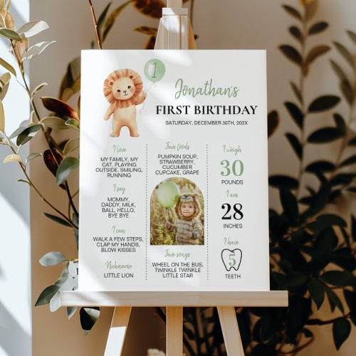 Wild One Cute Lion Balloon First Year Milestone Poster