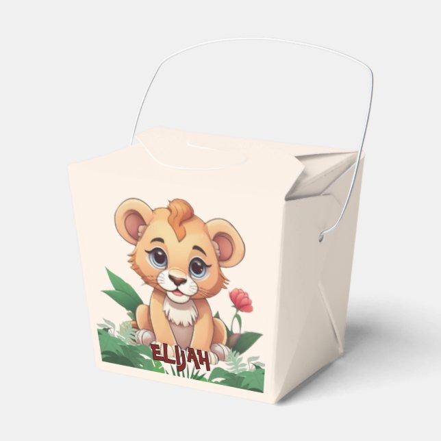 Wild One Cute Lion Jungle Theme Favor Boxes (Front Side)